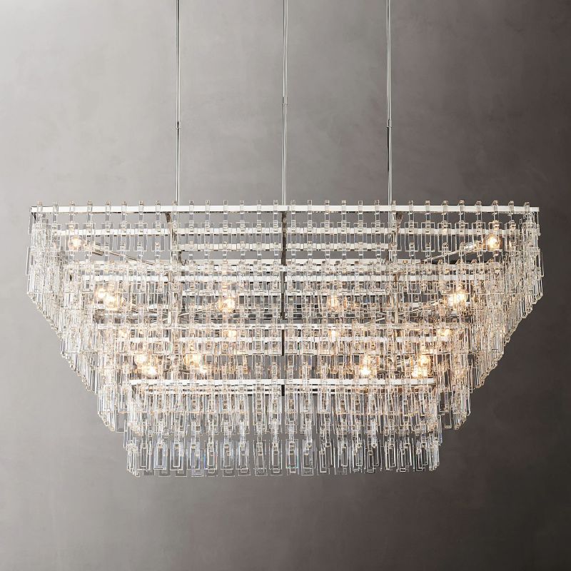 Marigna Four-Tier Rectangular Chandelier 72" chandeliers for dining room,chandeliers for stairways,chandeliers for foyer,chandeliers for bedrooms,chandeliers for kitchen,chandeliers for living room Rbrights Polished Nickel  