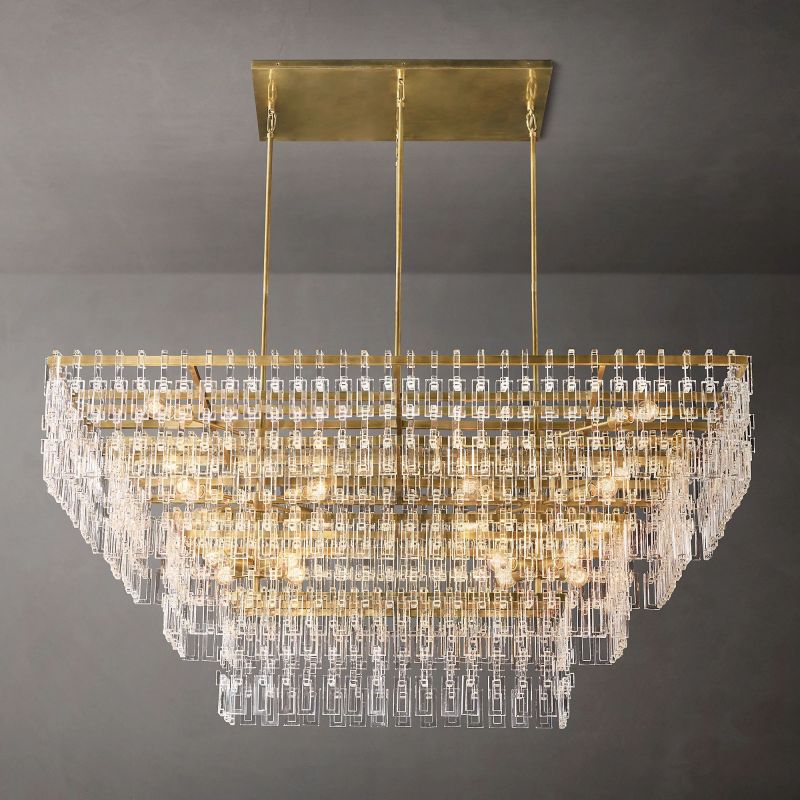 Marigna Four-Tier Rectangular Chandelier 72" chandeliers for dining room,chandeliers for stairways,chandeliers for foyer,chandeliers for bedrooms,chandeliers for kitchen,chandeliers for living room Rbrights Antiqued Brass  