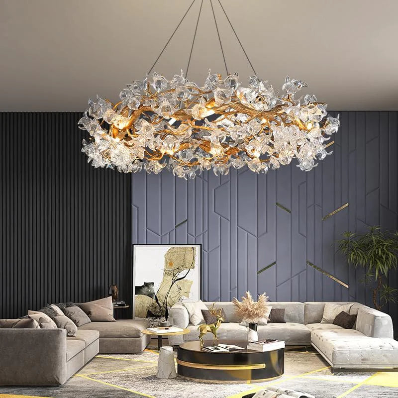 Modern Petal Crystal Round Brass Branch Chandelier chandeliers for dining room,chandeliers for stairways,chandeliers for foyer,chandeliers for bedrooms,chandeliers for kitchen,chandeliers for living room Rbrights   