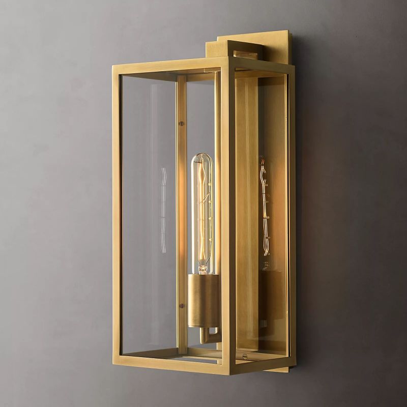 Outdoor Square Lantern Wall Sconce 18" chandeliers for dining room,chandeliers for stairways,chandeliers for foyer,chandeliers for bedrooms,chandeliers for kitchen,chandeliers for living room Rbrights Lacquered Burnished Brass  