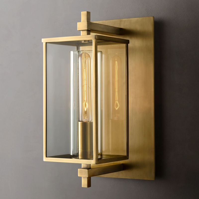 Outdoor Square Short Wall Sconce wall sconce for bedroom,wall sconce for dining room,wall sconce for stairways,wall sconce for foyer,wall sconce for bathrooms,wall sconce for kitchen,wall sconce for living room Rbrights Lacquered Burnished Brass  