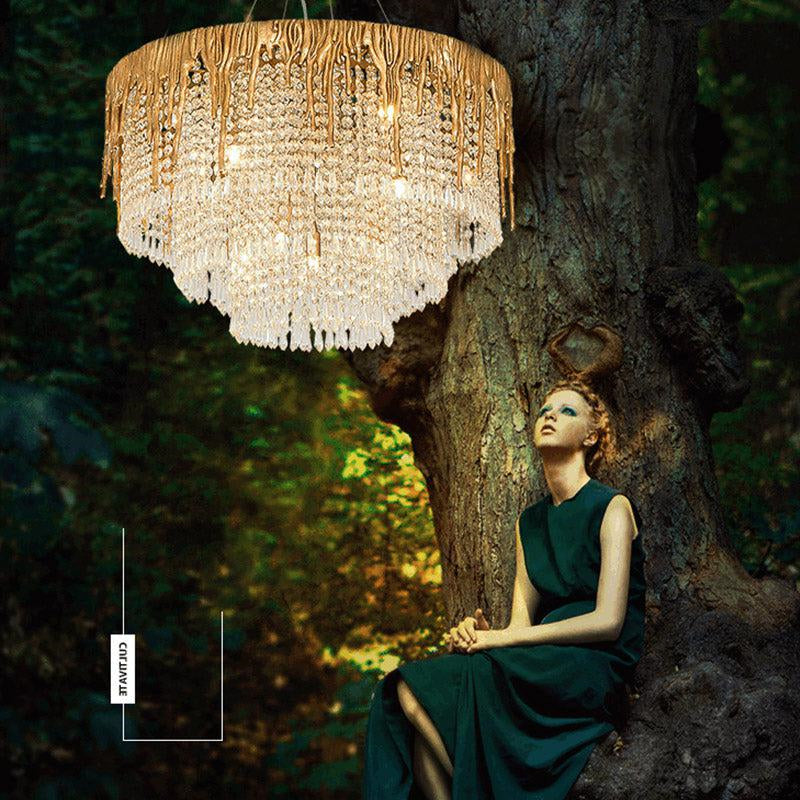 Valay Modern Round Crystal Cascade Chandelier chandeliers for dining room,chandeliers for stairways,chandeliers for foyer,chandeliers for bedrooms,chandeliers for kitchen,chandeliers for living room Rbrights 39.4" D  