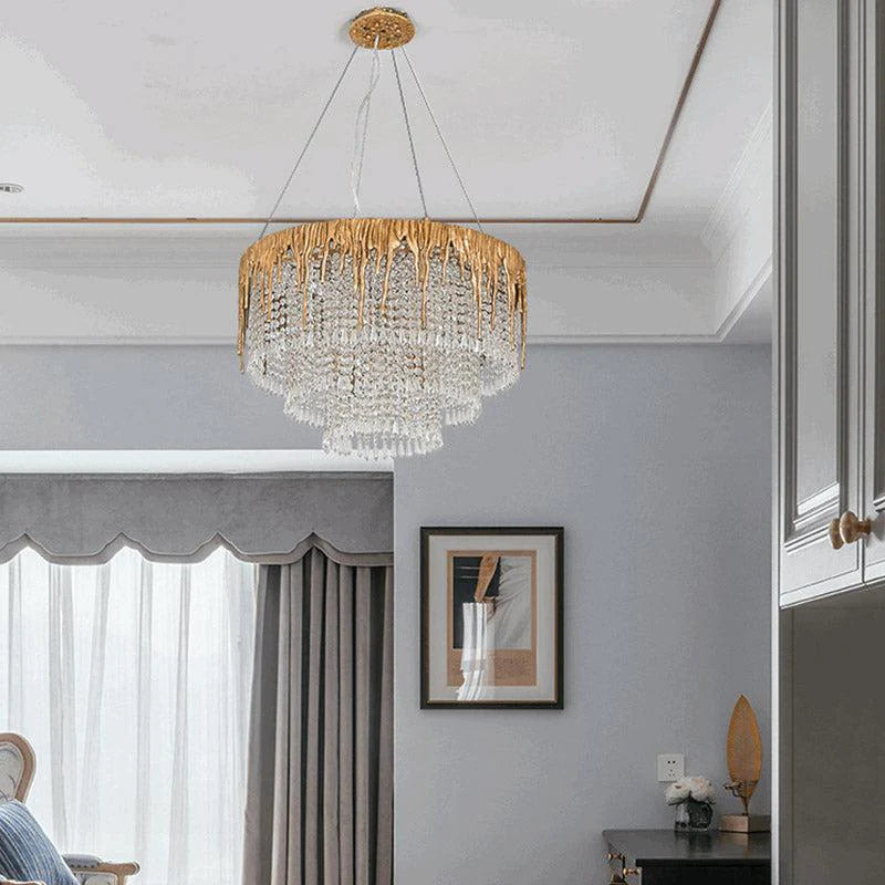 Valay Modern Round Crystal Cascade Chandelier chandeliers for dining room,chandeliers for stairways,chandeliers for foyer,chandeliers for bedrooms,chandeliers for kitchen,chandeliers for living room Rbrights   