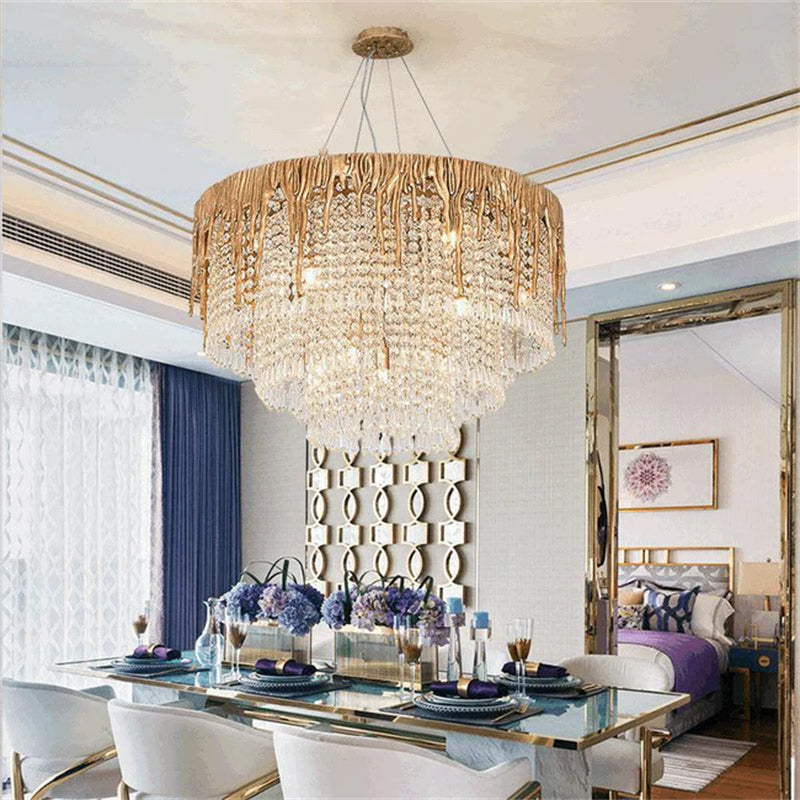 Valay Modern Round Crystal Cascade Chandelier chandeliers for dining room,chandeliers for stairways,chandeliers for foyer,chandeliers for bedrooms,chandeliers for kitchen,chandeliers for living room Rbrights 25.6" D  