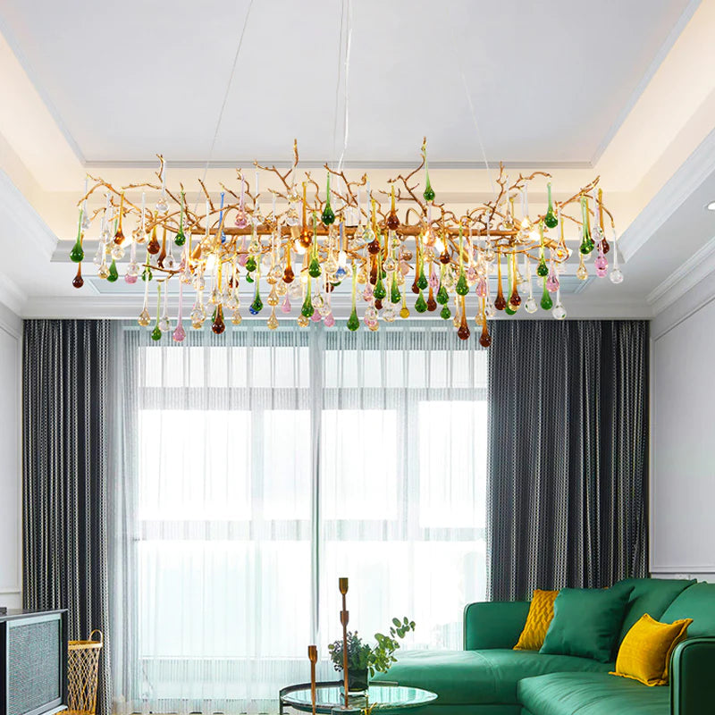 Colorful Crystal Linear Branch Chandelier chandeliers for dining room,chandeliers for stairways,chandeliers for foyer,chandeliers for bedrooms,chandeliers for kitchen,chandeliers for living room Rbrights 47.24“ L  
