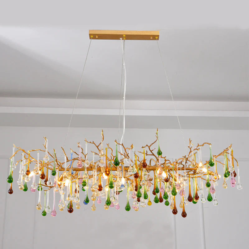 Colorful Crystal Linear Branch Chandelier chandeliers for dining room,chandeliers for stairways,chandeliers for foyer,chandeliers for bedrooms,chandeliers for kitchen,chandeliers for living room Rbrights 31.5“ L  