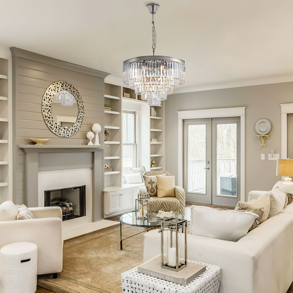 Darren Multi-Tier Clear/Smoke Crystal Round Chandelier