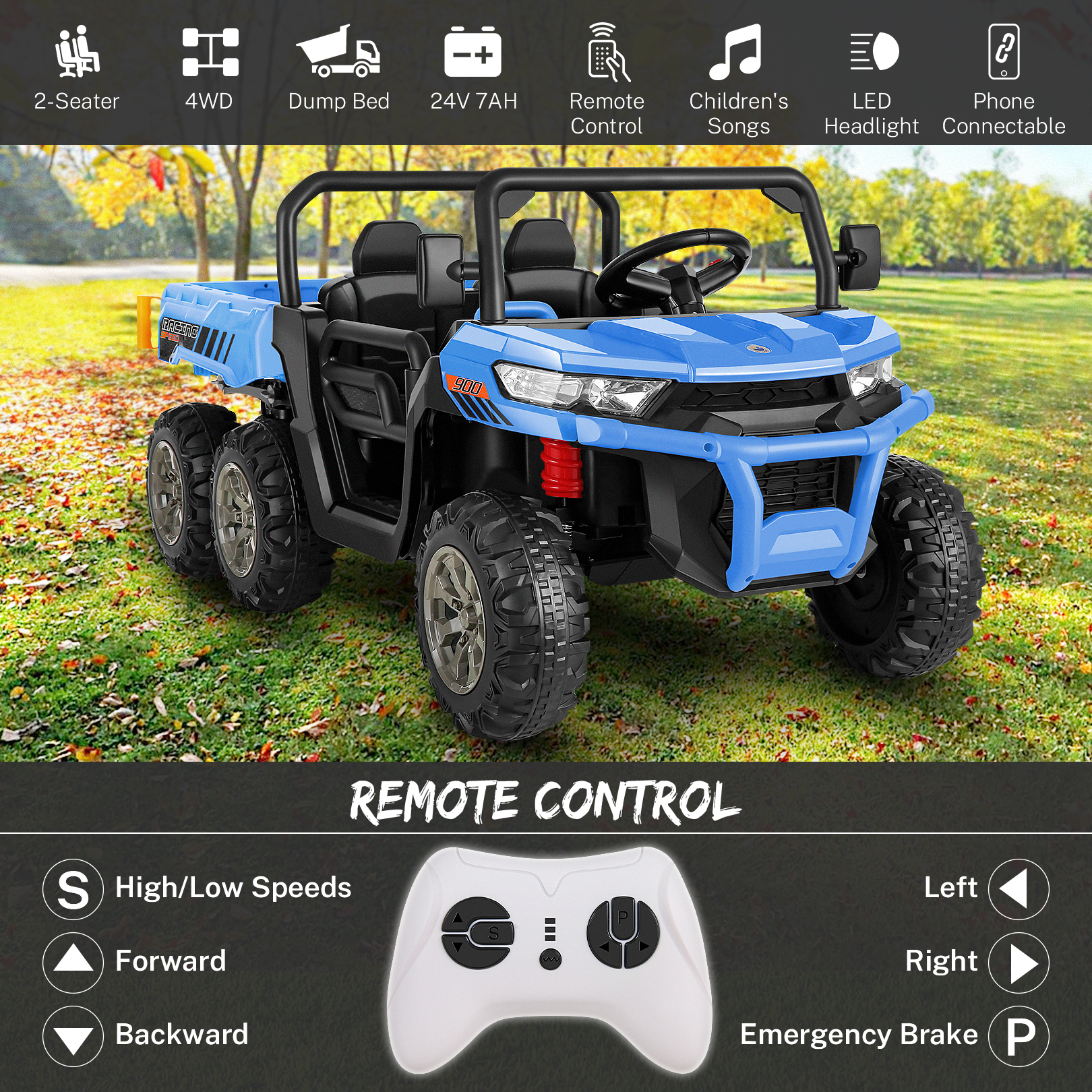 Funcid 24V 2 Seater Kids Ride on UTV with Remote Control