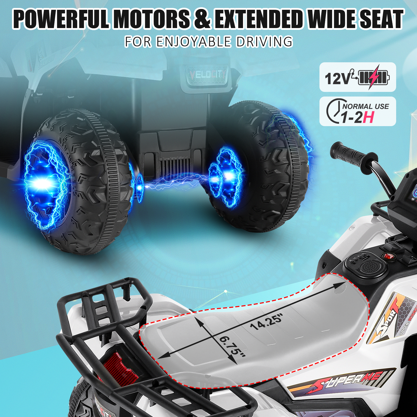 Funcid 12V Kids Ride on ATV 4-Wheeler Quad Battery Powered Electric Car
