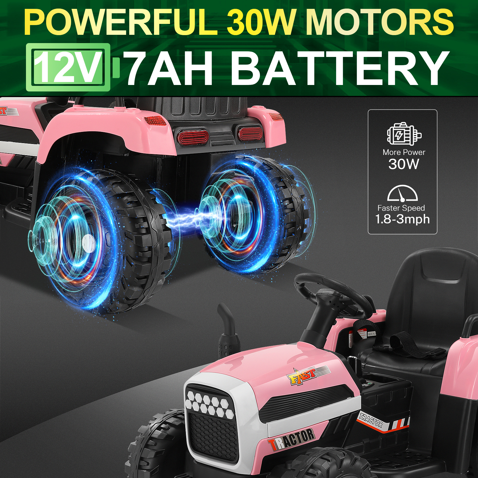 Funcid 12V Kids Ride on Tractor with Trailer