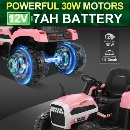 Funcid 12V Kids Ride on Tractor with Trailer