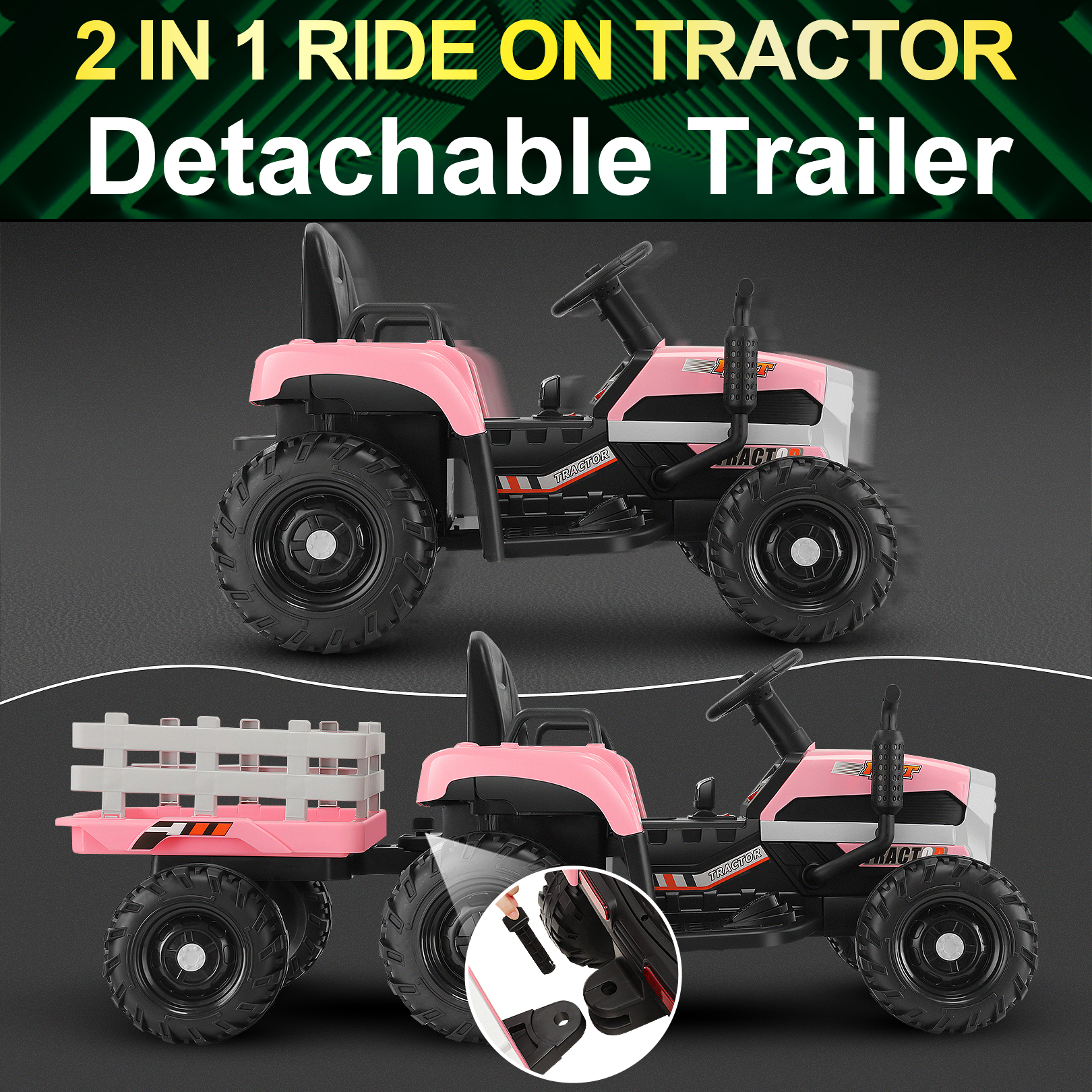 Funcid 12V Kids Ride on Tractor with Trailer