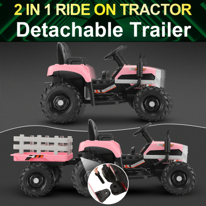 Funcid 12V Kids Ride on Tractor with Trailer