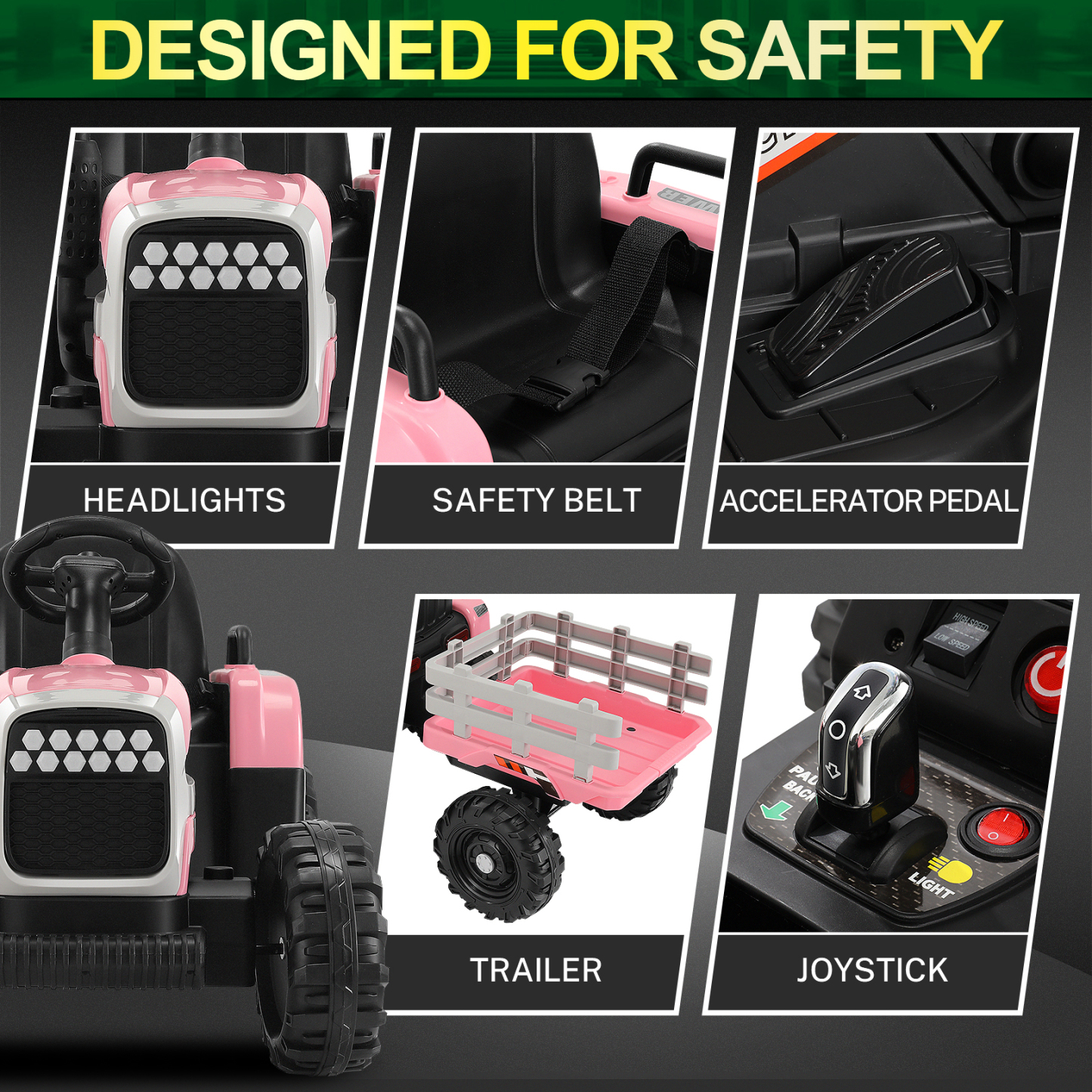 Funcid 12V Kids Ride on Tractor with Trailer