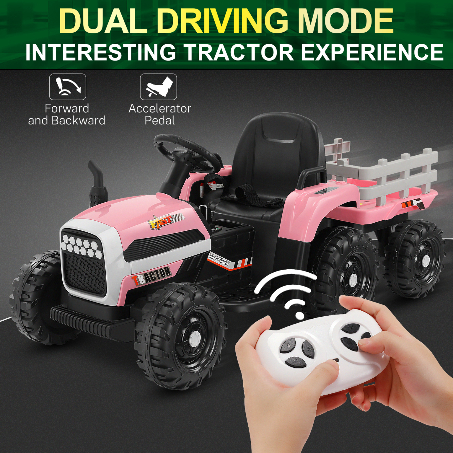 Funcid 12V Kids Ride on Tractor with Trailer