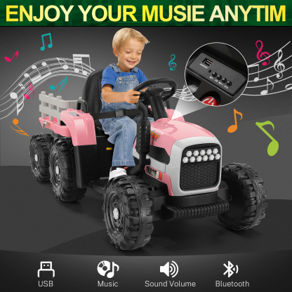 Funcid 12V Kids Ride on Tractor with Trailer