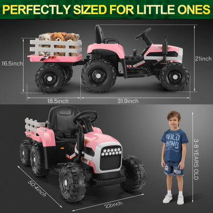Funcid 12V Kids Ride on Tractor with Trailer