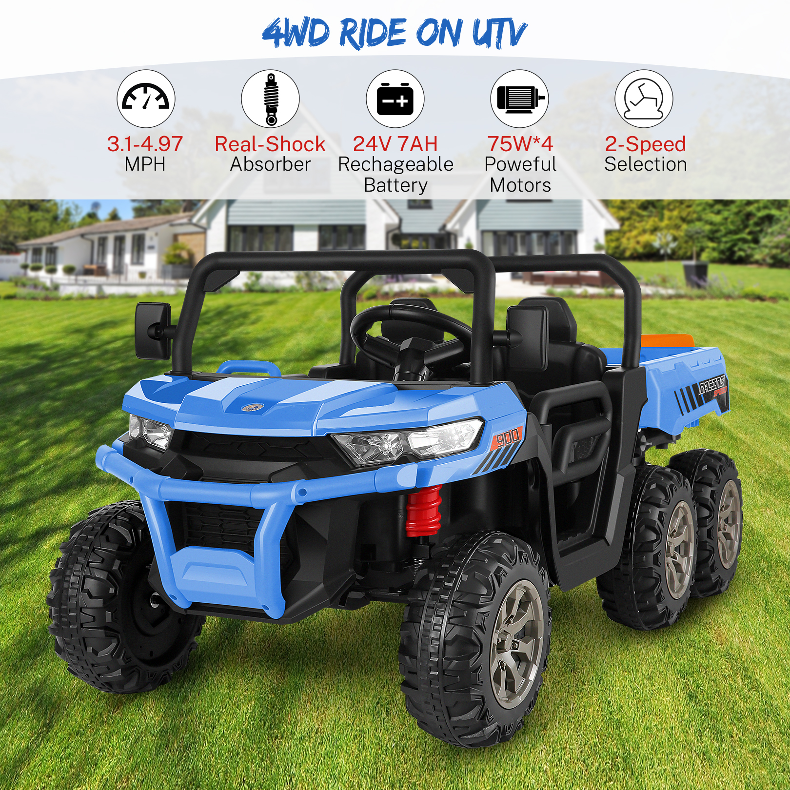 Funcid 24V 2 Seater Kids Ride on UTV with Remote Control