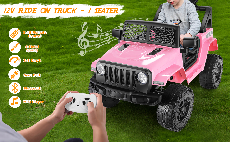 Funcid 12V Kids Powered Ride on Truck Car with Parent Remote Control,