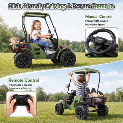 Funcid 36V Kids Golf Cart, 4WD 6.21 MPH 2 Seater Electric Cars with 7Ah Big Battery