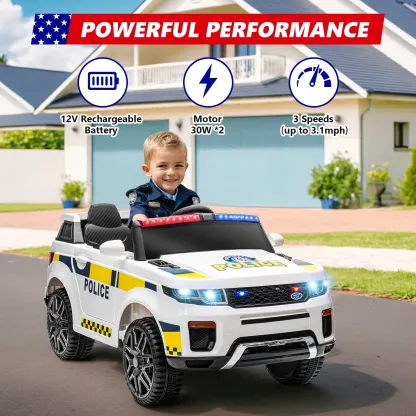 Funcid 12v Ride on Police Car Powered 2 Wheel Drive, Electric Ride on Toy for Kids 3-8 Years with Remote Control