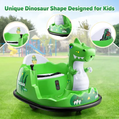 Funcid 12V Dinosaur Bumper Car with Remote Control, 360° Spin Ride on Toy for Toddler, Kids Electric Car for Ages 2+
