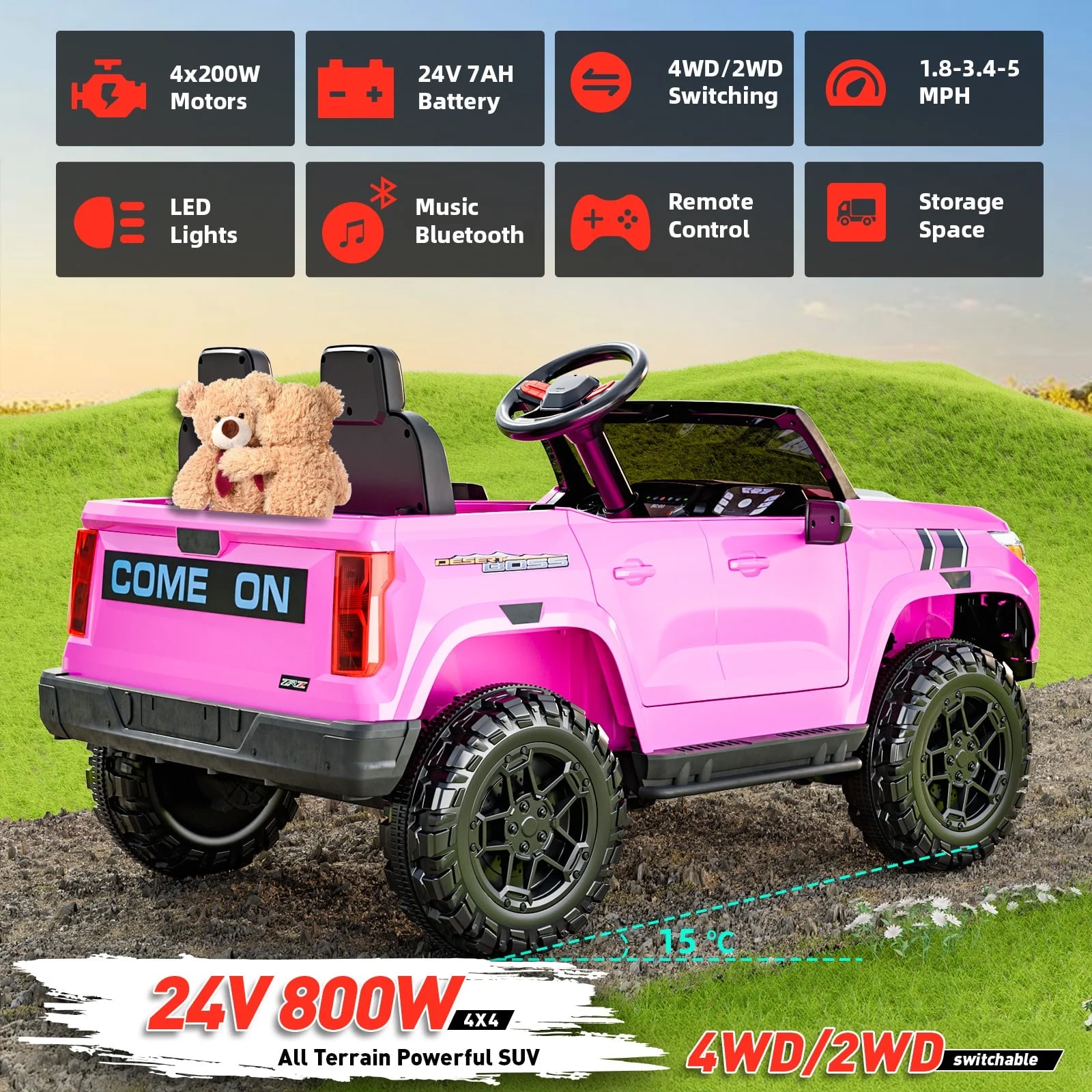 Funcid 24V Ride on Toys 4WD Ride on Cars with Remote Control, 2 XL Seater Electric Car for Kids
