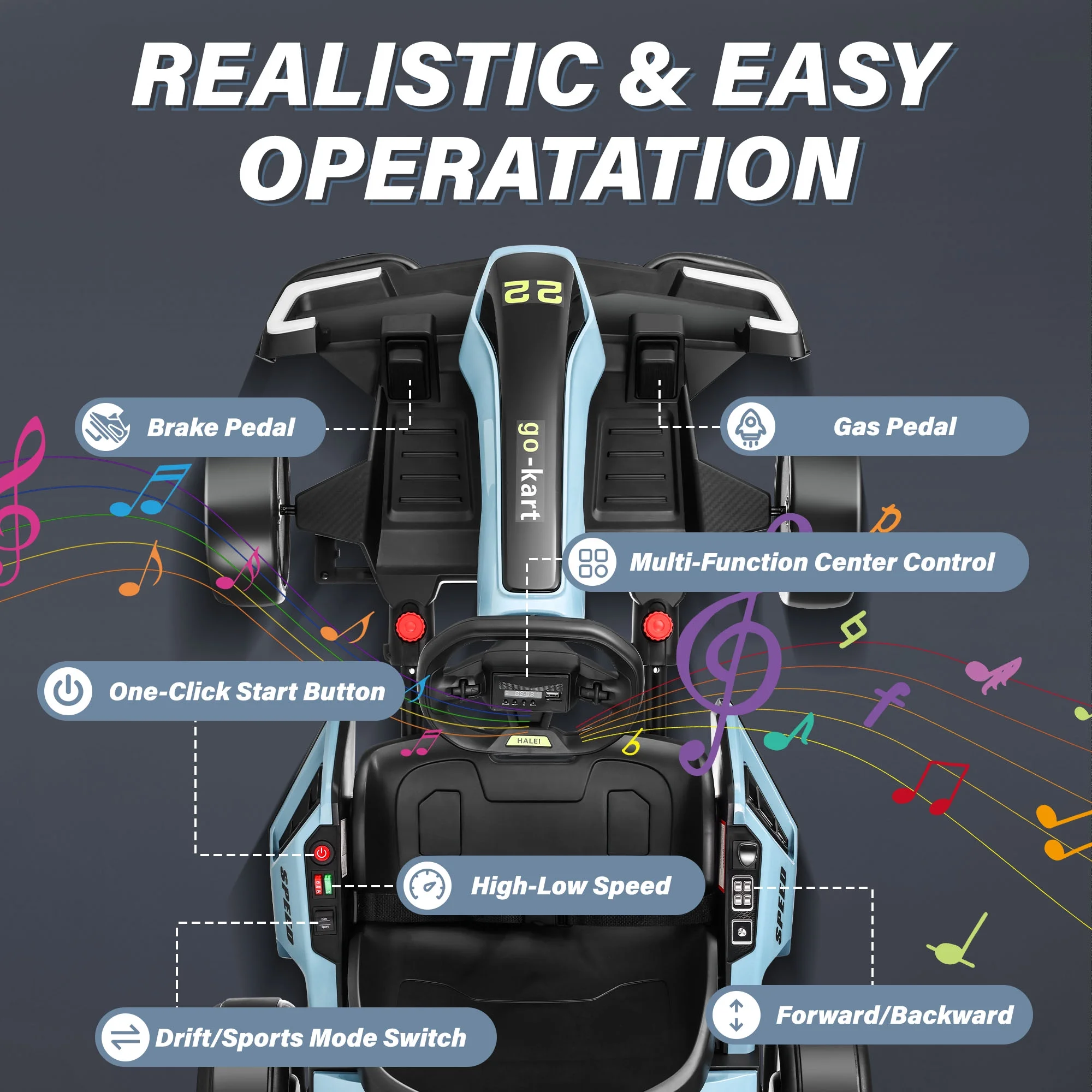 Funcid 24V 7AH Go Kart for Kids, 300W Powered Ride on Toys for 6+