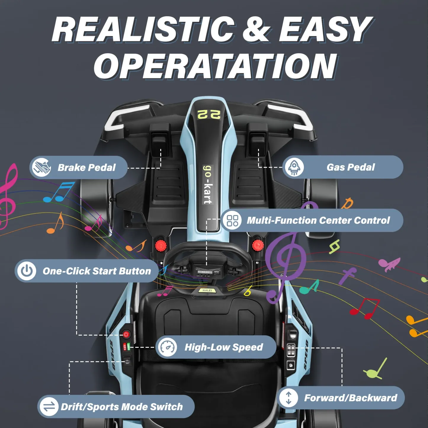 Funcid 24V 7AH Go Kart for Kids, 300W Powered Ride on Toys for 6+