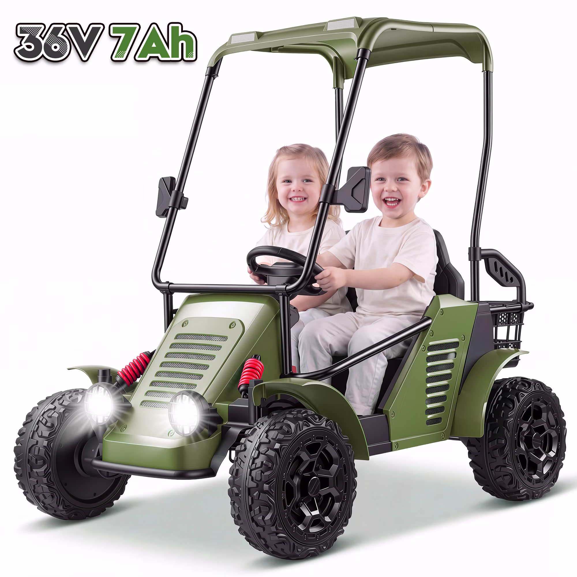 Funcid 36V Kids Golf Cart, 4WD 6.21 MPH 2 Seater Electric Cars with 7Ah Big Battery