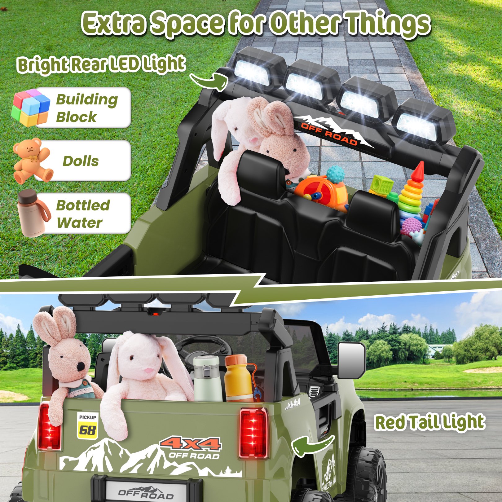 Funcid 24V 2-Seater Ride on Toys, 2WD/4WD Switchable 800W Ride on Truck
