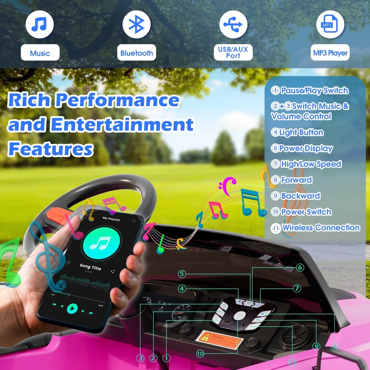 Funcid 24V Ride on Toys 4WD Ride on Cars with Remote Control, 2 XL Seater Electric Car for Kids