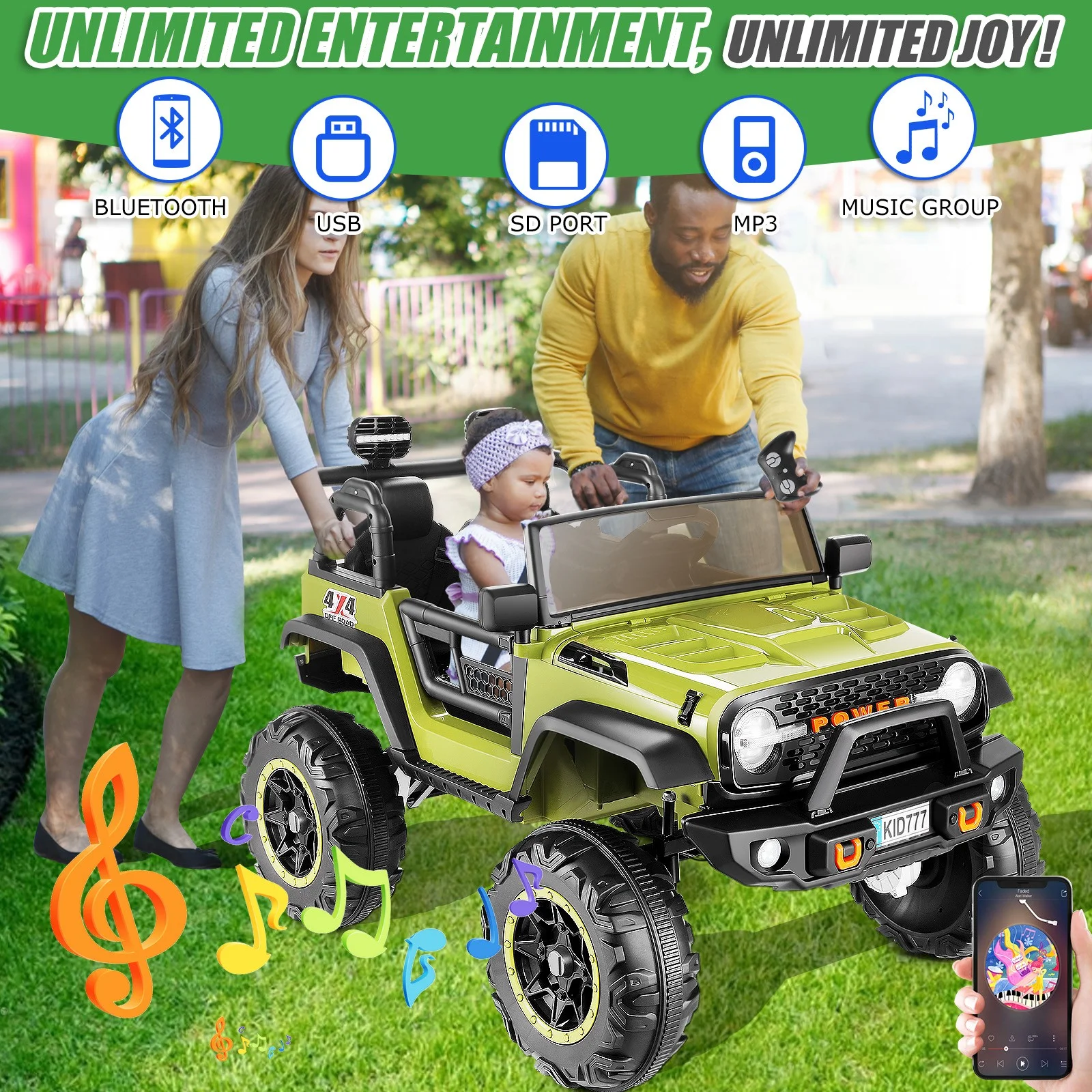 Funcid 24V 2-Seater Kids Ride on Truck Electric Car 