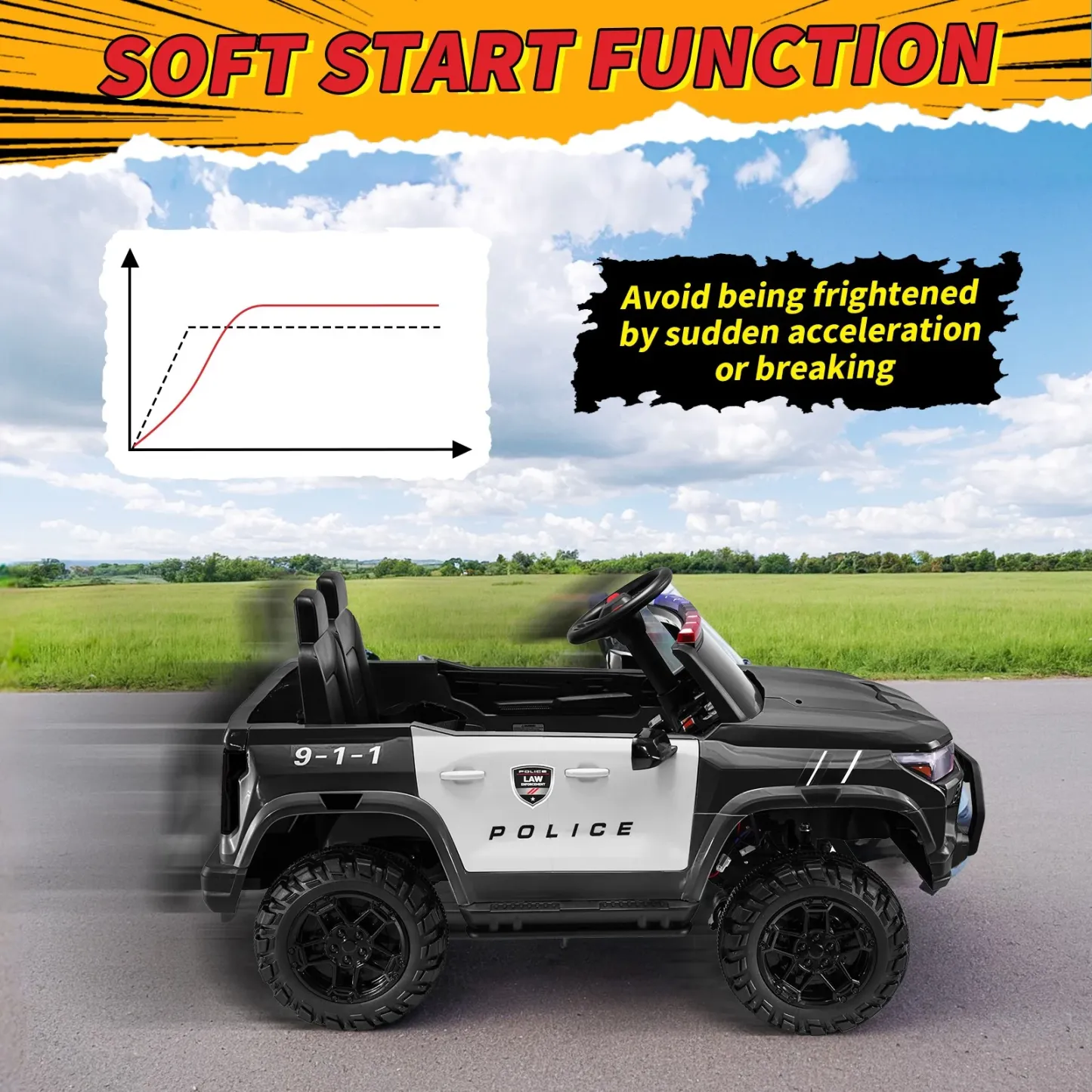Funcid 24V 2-Seater Kids Ride on Police Car 4x4 Ride on Toys W/ Remote Control Battery Powered Ride on Electric Truck Car