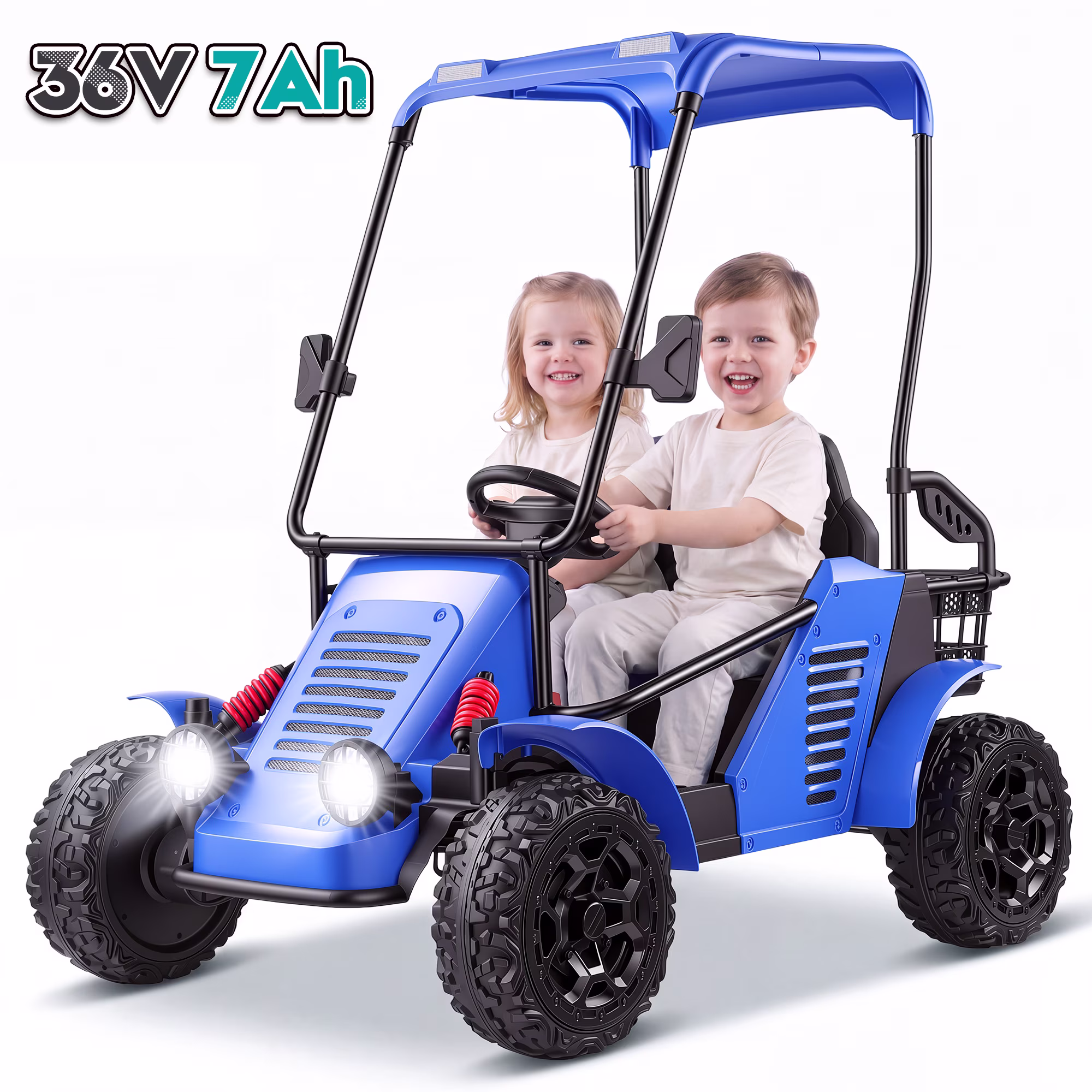 Funcid 36V Kids Golf Cart, 4WD 6.21 MPH 2 Seater Electric Cars with 7Ah Big Battery