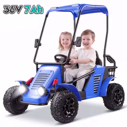 Funcid 36V Kids Golf Cart, 4WD 6.21 MPH 2 Seater Electric Cars with 7Ah Big Battery