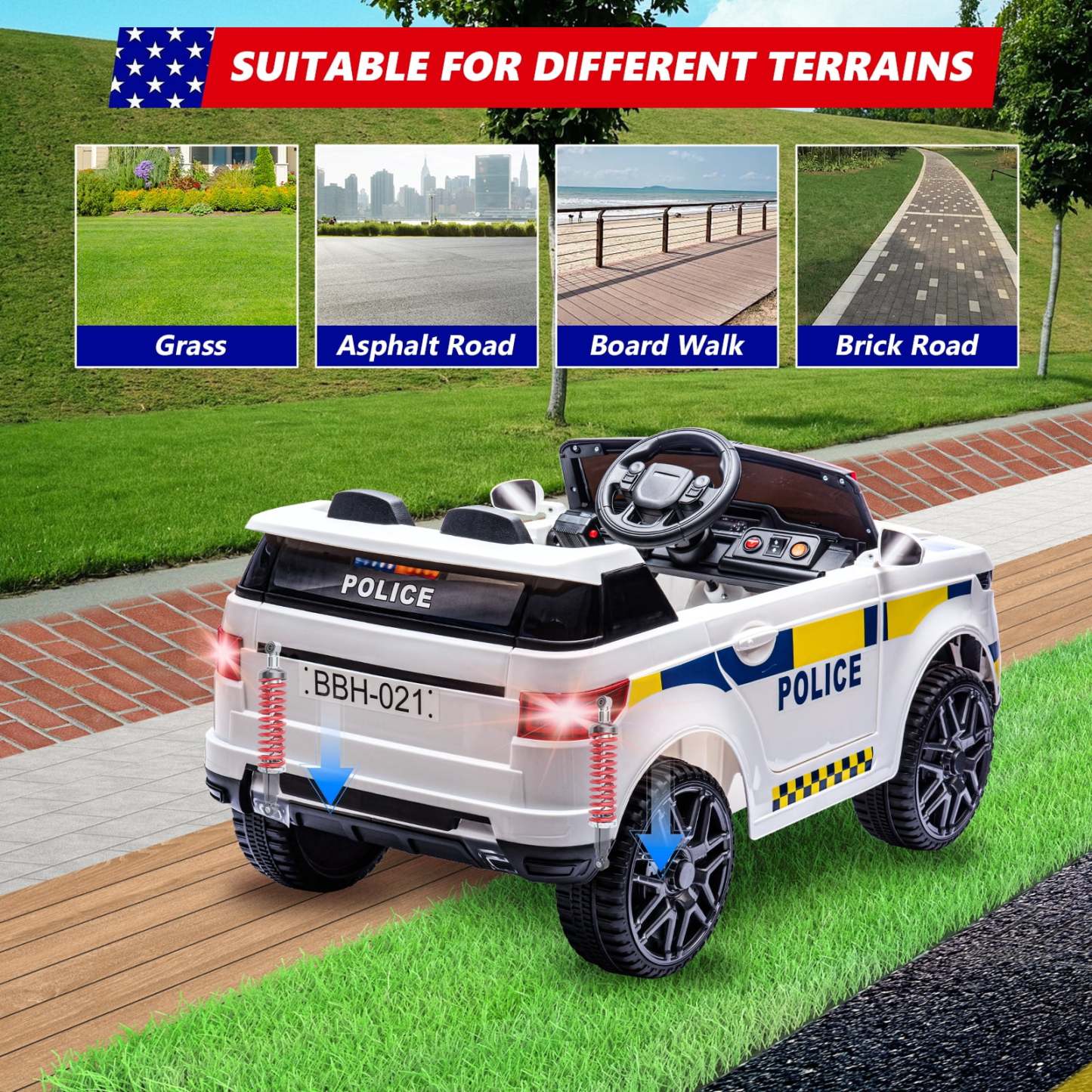 Funcid 12v Ride on Police Car Powered 2 Wheel Drive, Electric Ride on Toy for Kids 3-8 Years with Remote Control