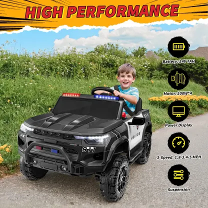 Funcid 24V 2-Seater Kids Ride on Police Car 4x4 Ride on Toys W/ Remote Control Battery Powered Ride on Electric Truck Car