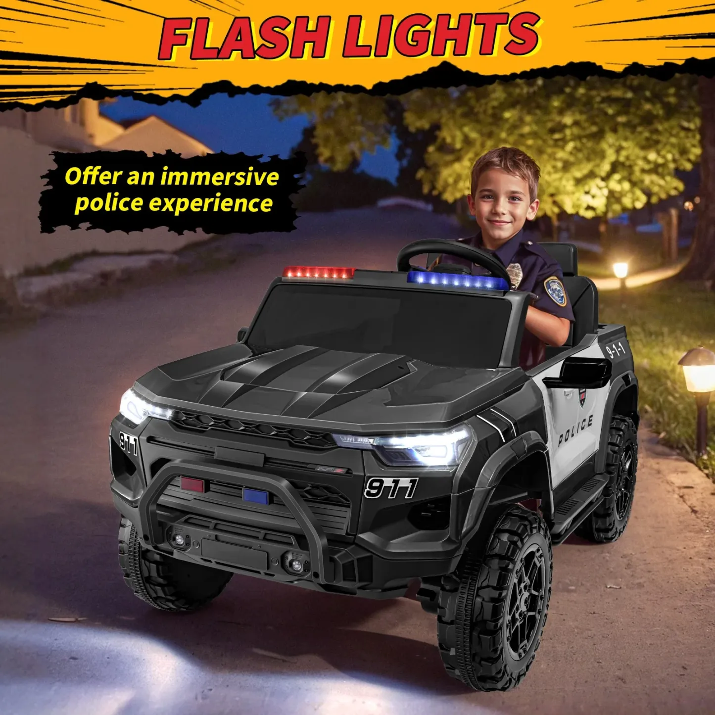Funcid 24V 2-Seater Kids Ride on Police Car 4x4 Ride on Toys W/ Remote Control Battery Powered Ride on Electric Truck Car