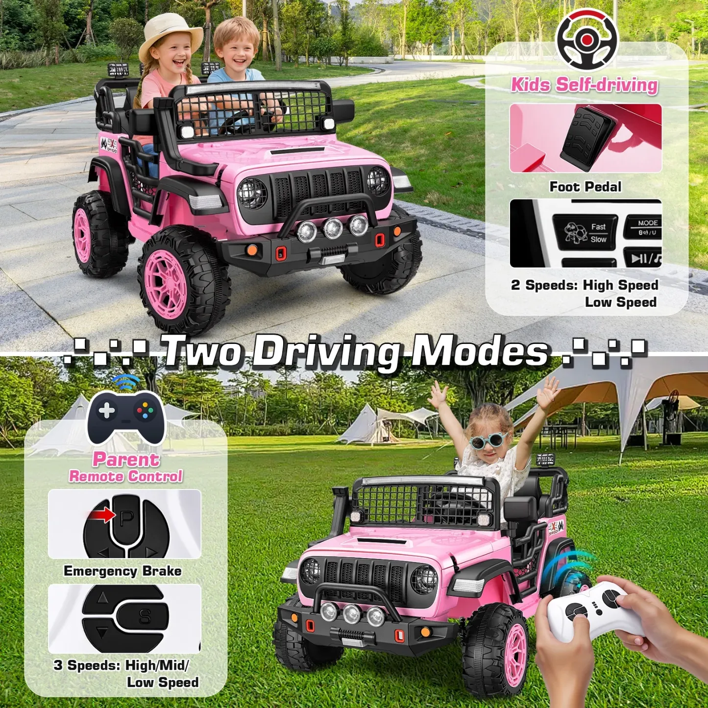 Funcid 24 Volt Ride on Toys, 2-Seater Electric Car for Kids