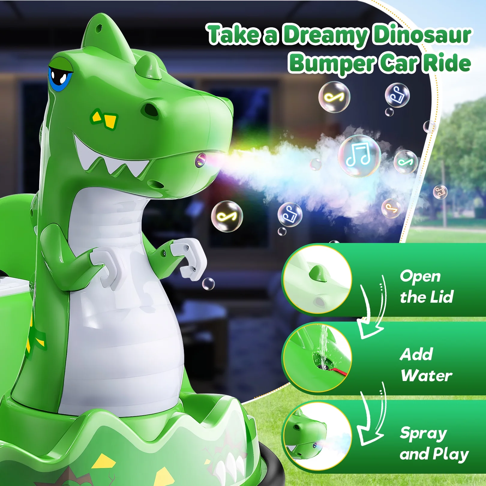 Funcid 12V Dinosaur Bumper Car with Remote Control, 360° Spin Ride on Toy for Toddler, Kids Electric Car for Ages 2+