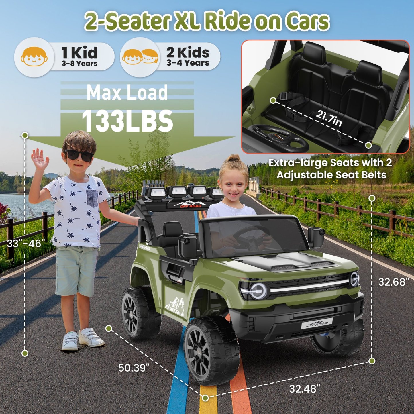 Funcid 24V 2-Seater Ride on Toys, 2WD/4WD Switchable 800W Ride on Truck