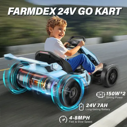 Funcid 24V 7AH Go Kart for Kids, 300W Powered Ride on Toys for 6+