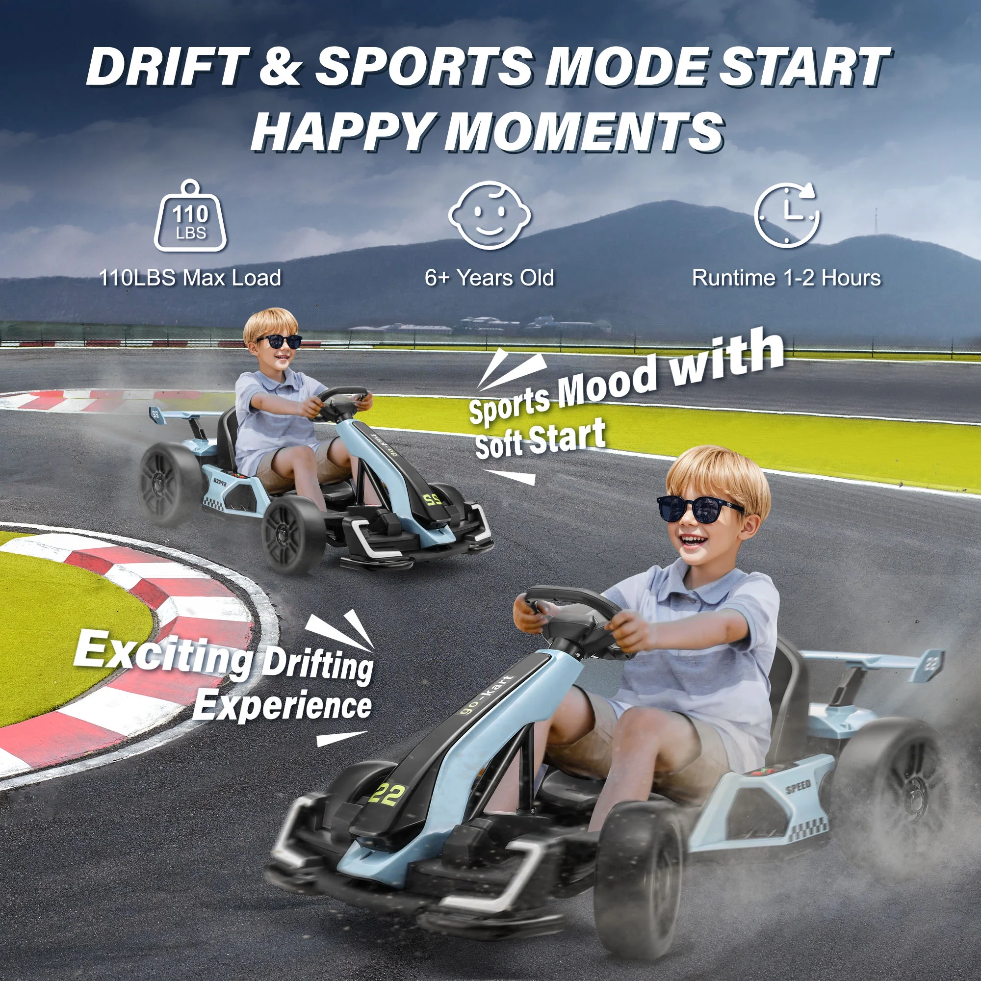 Funcid 24V 7AH Go Kart for Kids, 300W Powered Ride on Toys for 6+