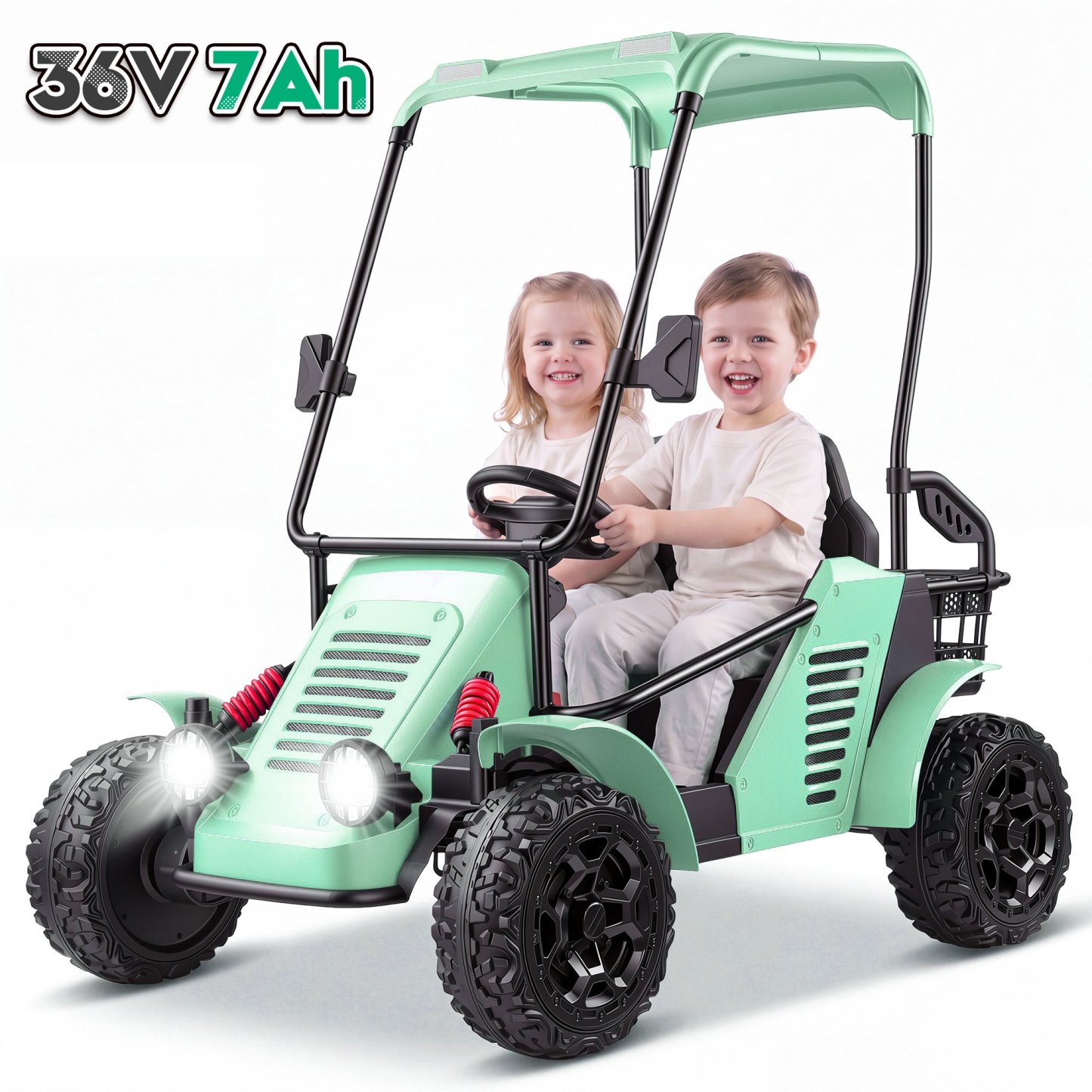Funcid 36V Kids Golf Cart, 4WD 6.21 MPH 2 Seater Electric Cars with 7Ah Big Battery