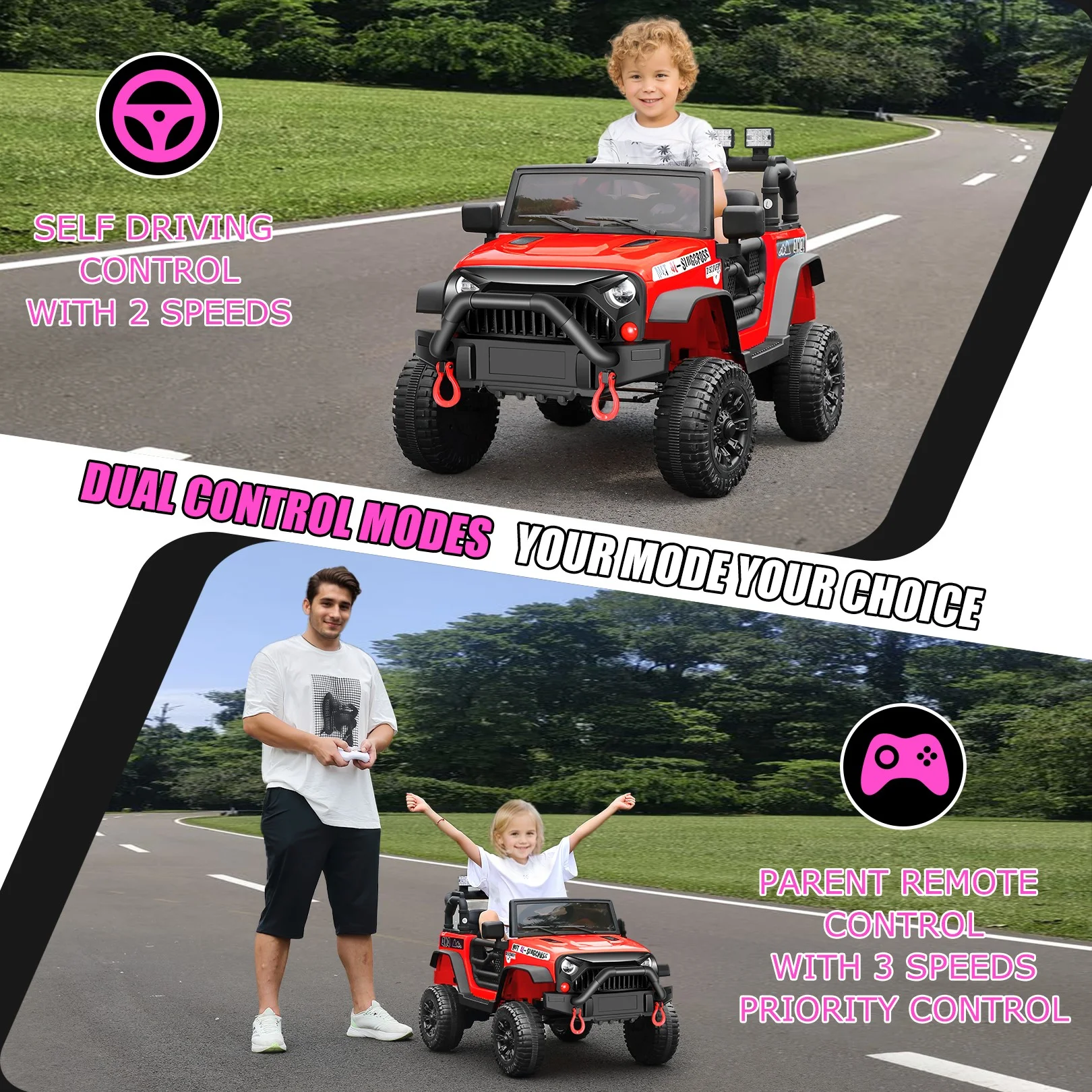 Funcid Ride on Toys 24 Volt, 2 Seater Ride on Cars with Remote Control