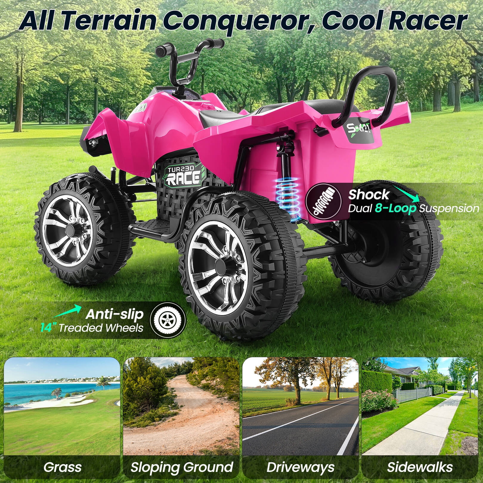 Funcid 24V 2-Seater Kids ATV, 4 Wheeler Electric Ride on Car with 400W Motors