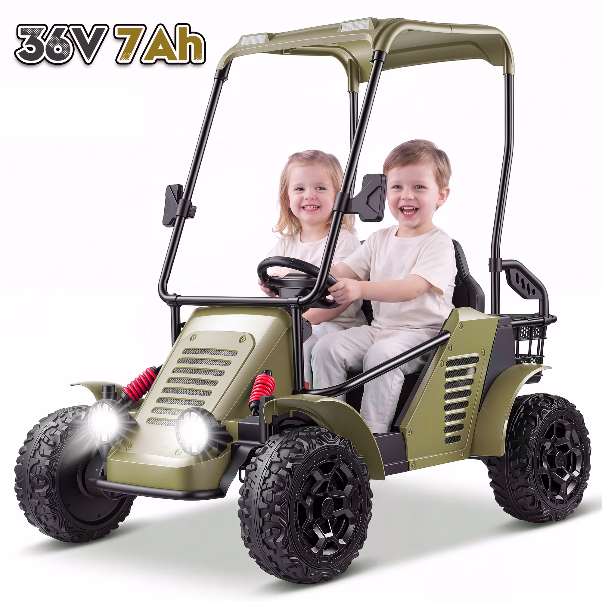 Funcid 36V Kids Golf Cart, 4WD 6.21 MPH 2 Seater Electric Cars with 7Ah Big Battery