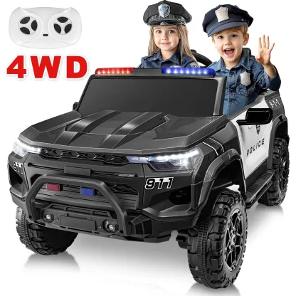 Funcid 24V 2-Seater Kids Ride on Police Car 4x4 Ride on Toys W/ Remote Control Battery Powered Ride on Electric Truck Car