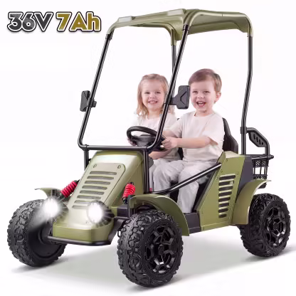 Funcid 36V Kids Golf Cart, 4WD 6.21 MPH 2 Seater Electric Cars with 7Ah Big Battery